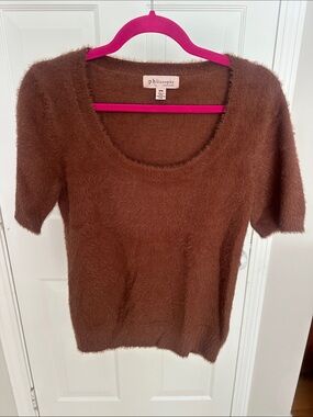 Philosophy Cozy Chestnut Brown Scoop-Neck Fuzzy Sweater
